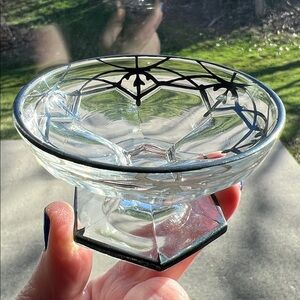 Antique Gothic Sterling Silver Overlay Glass Master Salt Cellar Footed Salt Dish